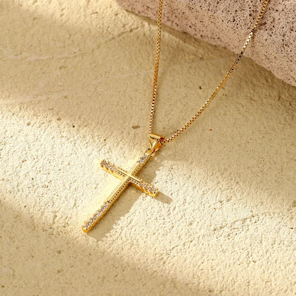 Wholesale Hip-Hop Streetwear Eight Awn Star Cross Devil'S Eye Copper Inlay 14K Gold Plated Pendant Necklace