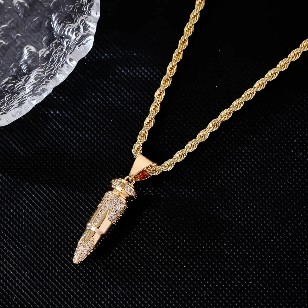 Wholesale Jewelry Hip-Hop Streetwear Geometric Bullet 304 Stainless Steel Copper Zircon K Gold Plated Plating Inlay Pendant Necklace