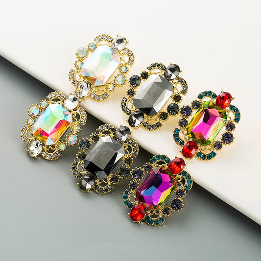 Wholesale Hollow Alloy Inlaid Glass Rhinestone Earrings