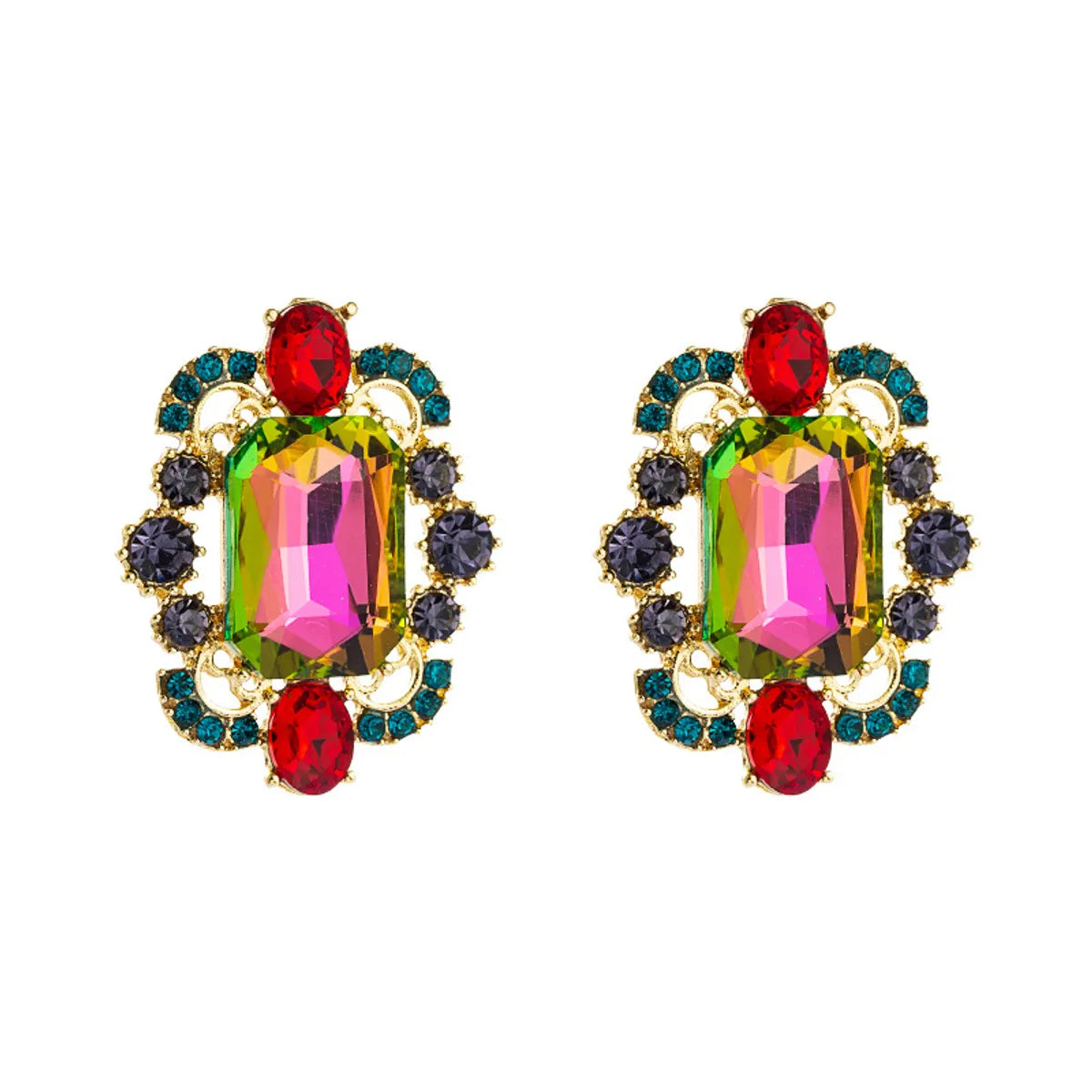 Wholesale Hollow Alloy Inlaid Glass Rhinestone Earrings