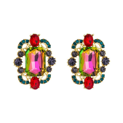 Wholesale Hollow Alloy Inlaid Glass Rhinestone Earrings