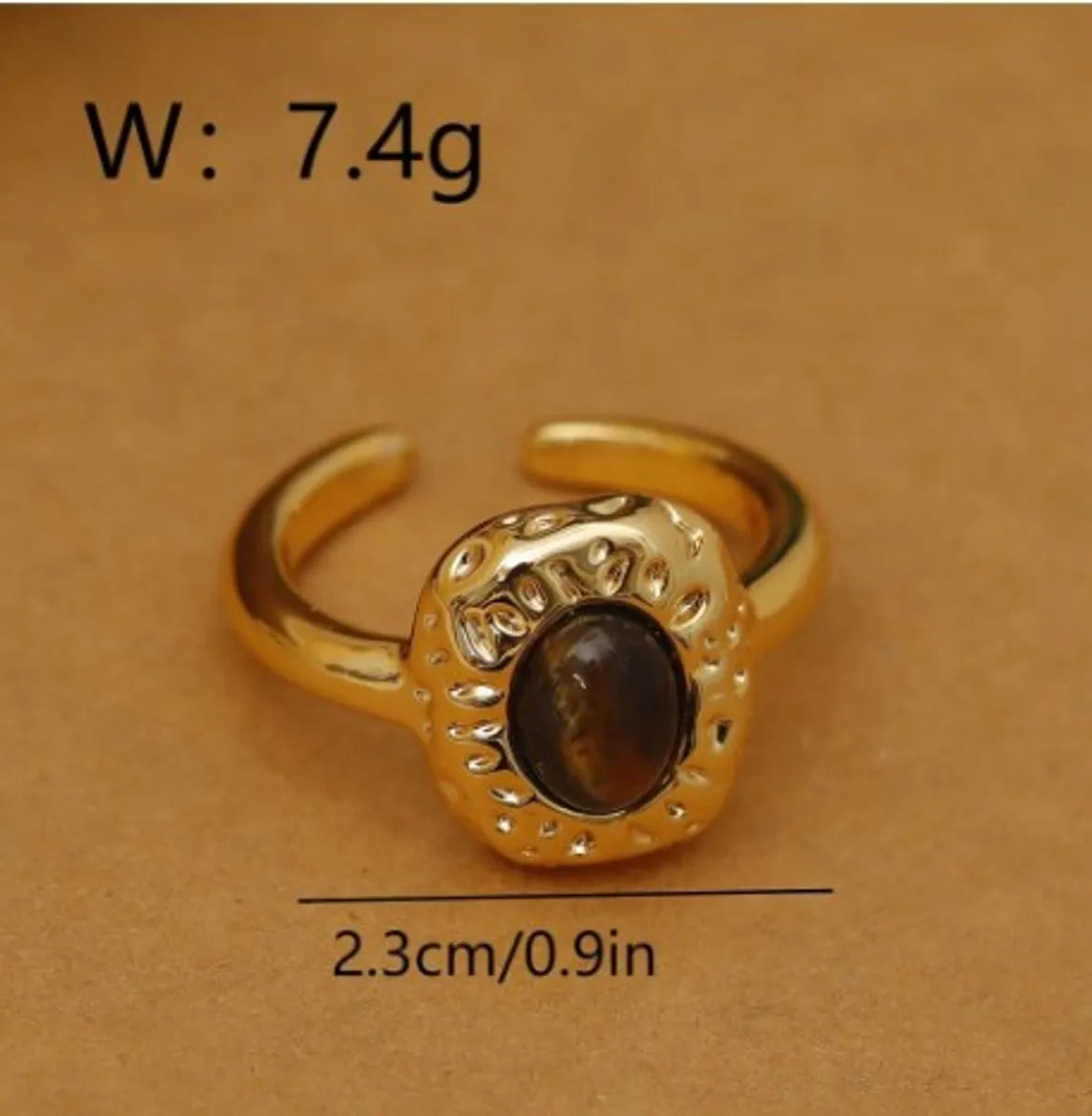 Wholesale IG Style Baroque Style Oval Copper Laser Inlay 18K Gold Plated Tiger Eye Open Rings