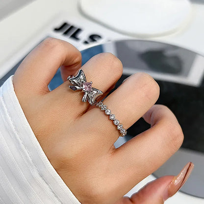 Wholesale IG Style Bow Knot Copper Plating Inlay Zircon Open Rings