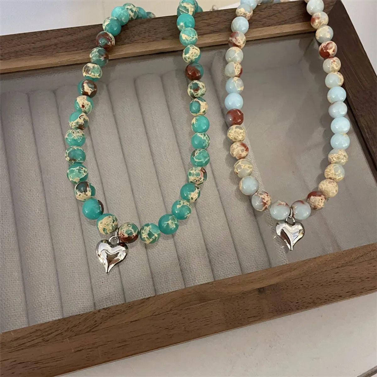 Wholesale Ig Style Casual Heart Shape Natural Stone Copper Beaded Pendant Necklace