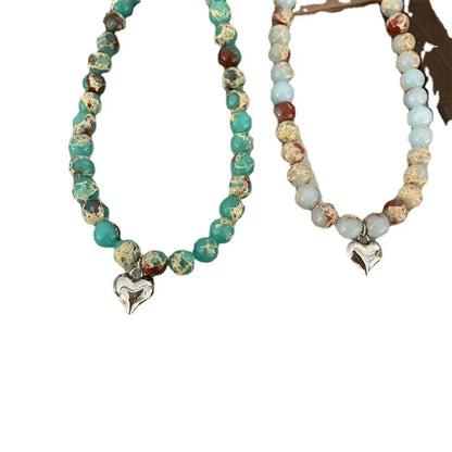 Wholesale Ig Style Casual Heart Shape Natural Stone Copper Beaded Pendant Necklace