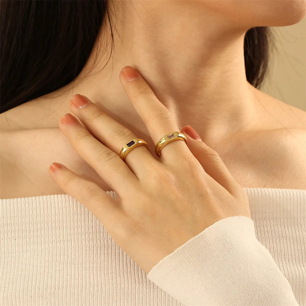 Wholesale IG Style Classic Style Commute Square Copper Inlay 18K Gold Plated Zircon Open Rings