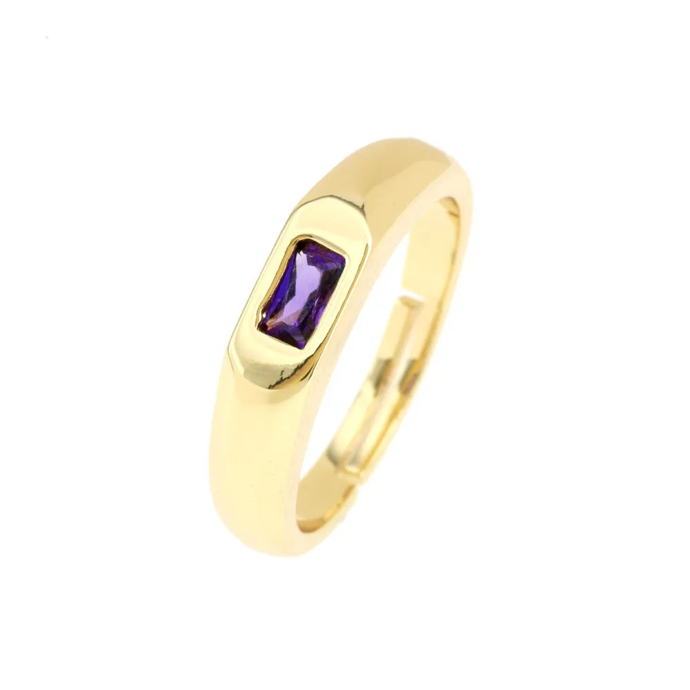 Wholesale IG Style Classic Style Commute Square Copper Inlay 18K Gold Plated Zircon Open Rings