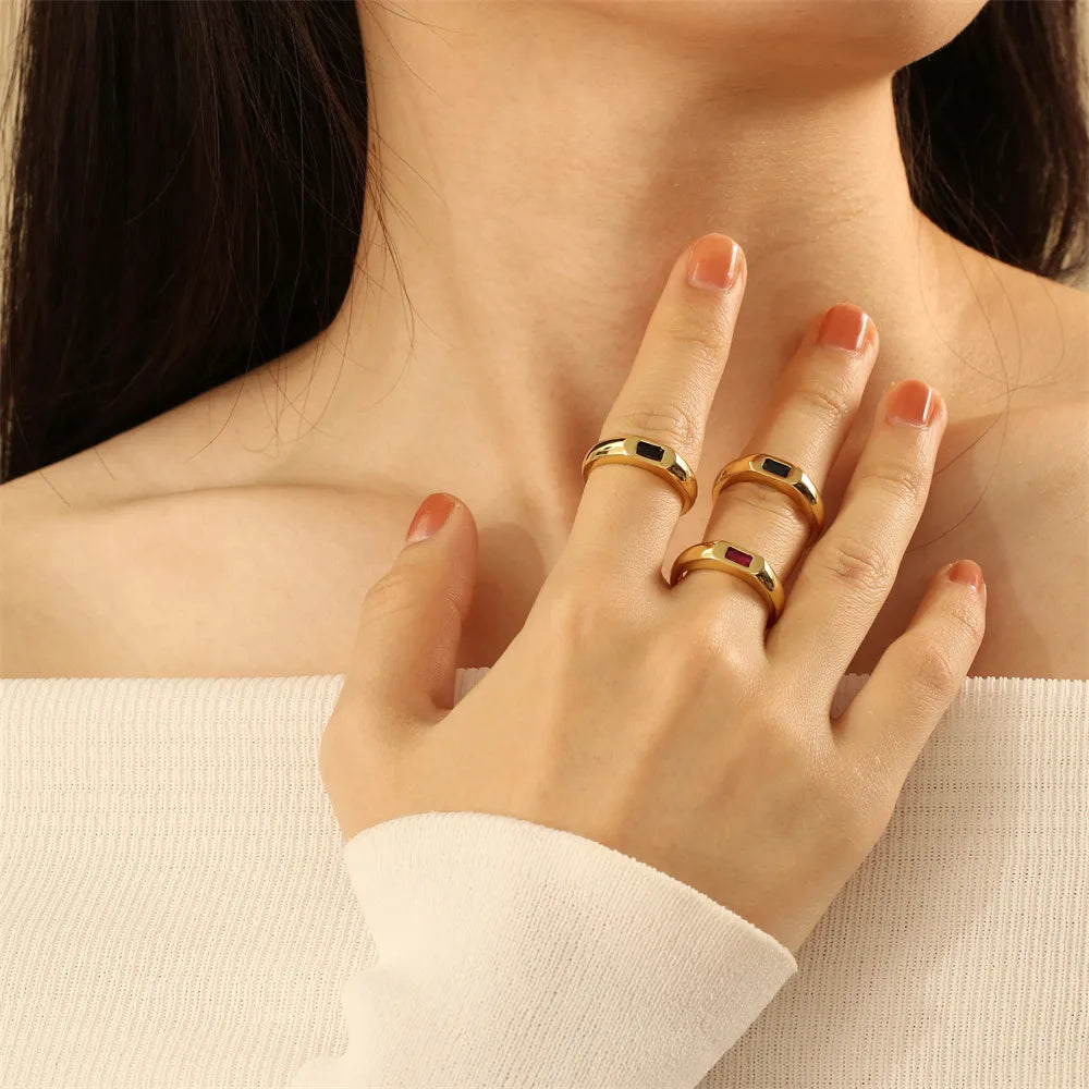 Wholesale IG Style Classic Style Commute Square Copper Inlay 18K Gold Plated Zircon Open Rings