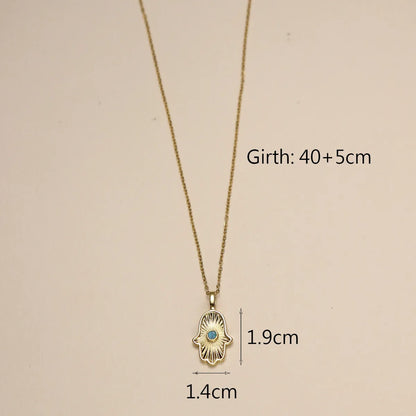 Wholesale IG Style Classic Style Triangle Palm Eye Copper Inlay 18K Gold Plated Natural Stone Zircon Pendant Necklace