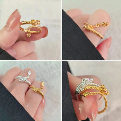 Wholesale IG Style Dragon Copper Plating Inlay Zircon Charm Rings Open Rings