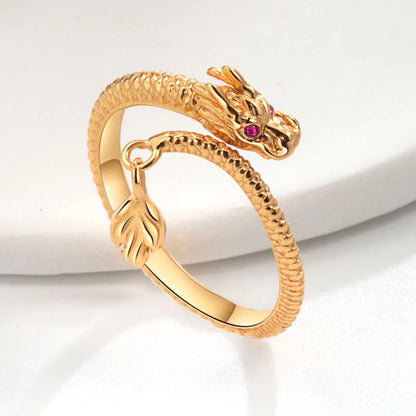 Wholesale IG Style Dragon Copper Plating Inlay Zircon Charm Rings Open Rings