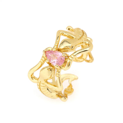 Wholesale IG Style Ethnic Style Commute Animal Water Droplets Copper Inlay 18K Gold Plated Zircon Open Rings