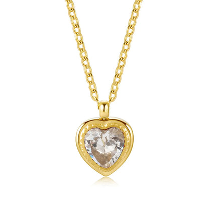 Ig Style French Style Commute Heart Shape Stainless Steel Titanium Steel Plating Inlay Zircon 18k Gold Plated Pendant Necklace