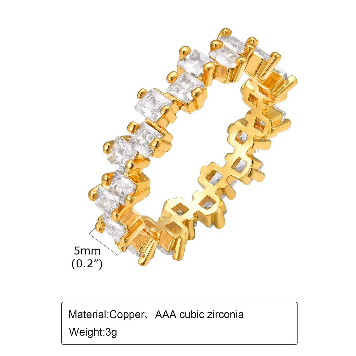 Wholesale IG Style Geometric Copper Inlay 18K Gold Plated Zircon Rings