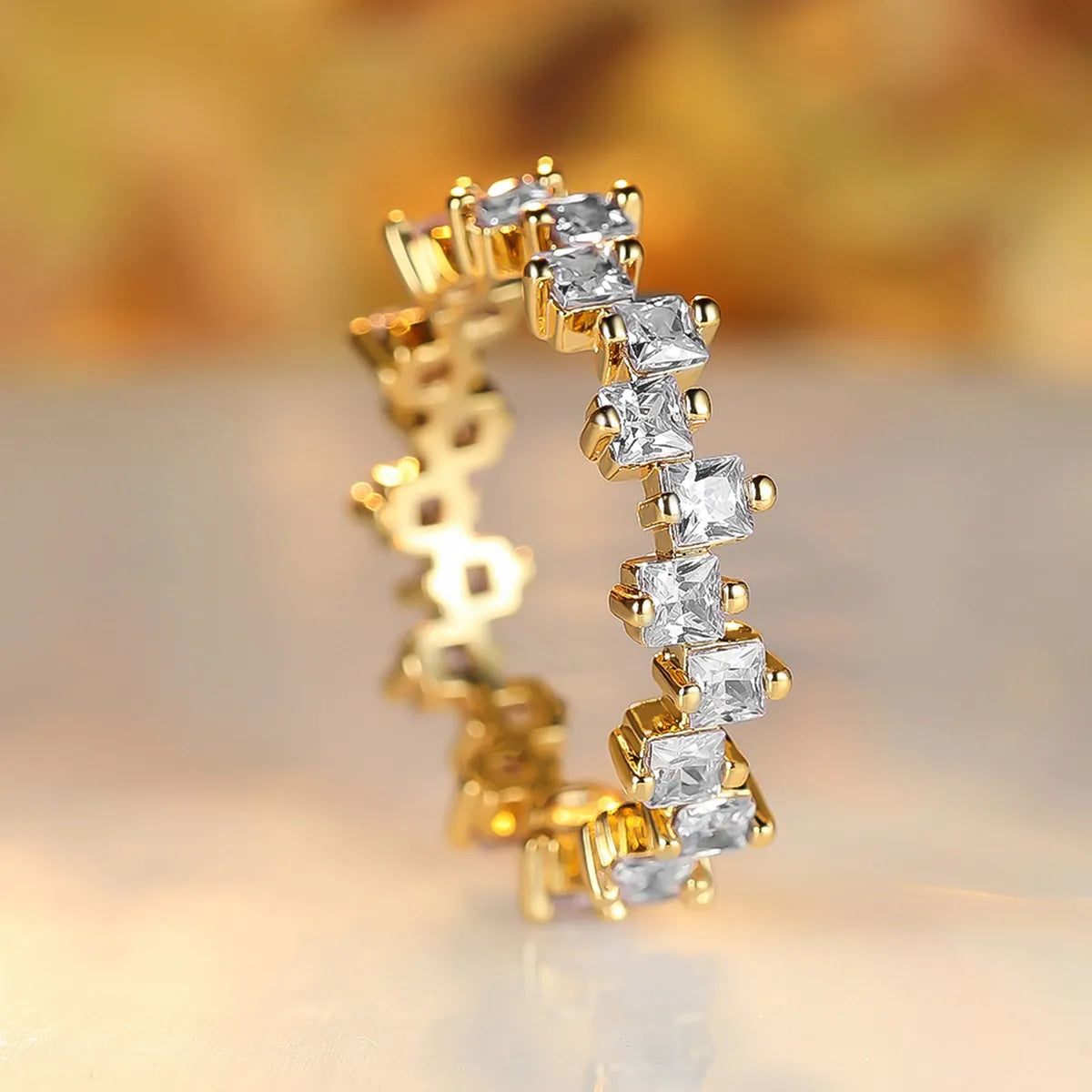 Wholesale IG Style Geometric Copper Inlay 18K Gold Plated Zircon Rings