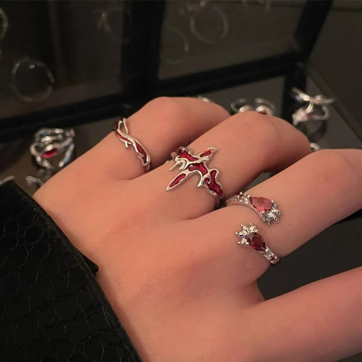 Wholesale IG Style Geometric Copper Plating Inlay Rhinestones Open Rings