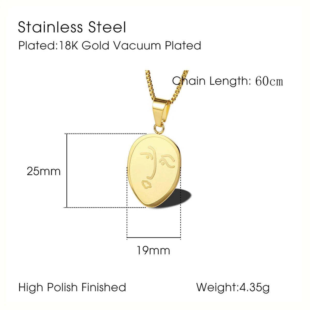 Wholesale Ig Style Human Face Titanium Steel Gold Plated Pendant Necklace