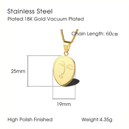 Wholesale Ig Style Human Face Titanium Steel Gold Plated Pendant Necklace