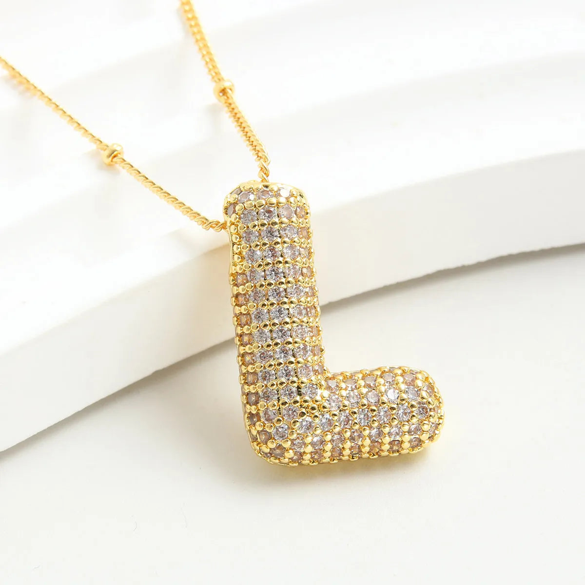 Copper Gold Plated IG Style Korean Style Plating Inlay Letter Zircon Pendant Necklace