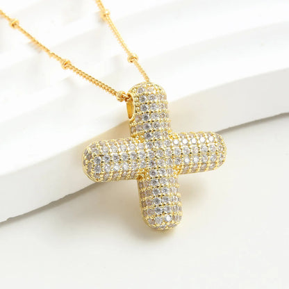 Copper Gold Plated IG Style Korean Style Plating Inlay Letter Zircon Pendant Necklace