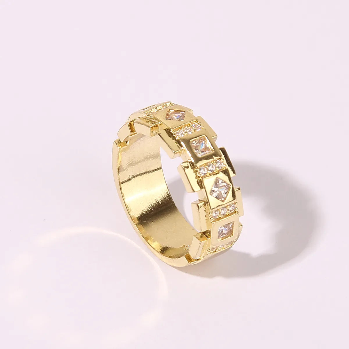 Wholesale IG Style Modern Style Artistic Geometric Copper Shiny Metallic Inlay Gold Plated Zircon Rings