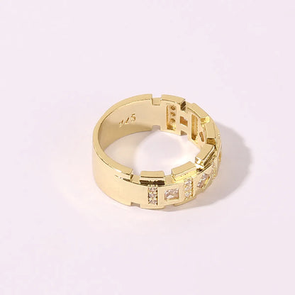 Wholesale IG Style Modern Style Artistic Geometric Copper Shiny Metallic Inlay Gold Plated Zircon Rings