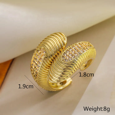 Wholesale IG Style Modern Style Classic Style Geometric Spiral Stripe Copper Inlay 18K Gold Plated Zircon Open Rings