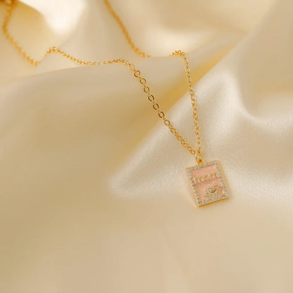 Wholesale IG Style Original Design Classic Style Letter Copper Enamel Inlay 18K Gold Plated Zircon Pendant Necklace