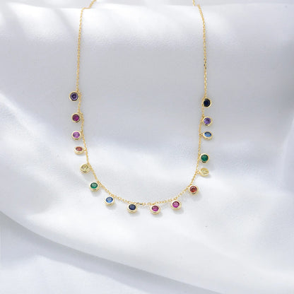 Wholesale Ig Style Round Colorful Sterling Silver Inlay Zircon Necklace