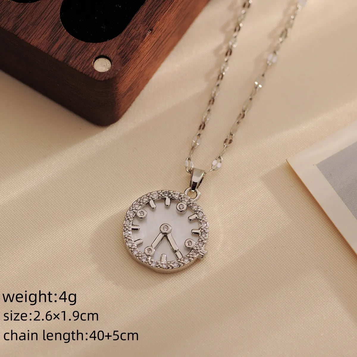 Wholesale IG Style Shiny Clock Titanium Steel Copper Inlay 18K Gold Plated Zircon Pendant Necklace