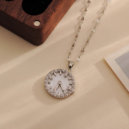 Wholesale IG Style Shiny Clock Titanium Steel Copper Inlay 18K Gold Plated Zircon Pendant Necklace