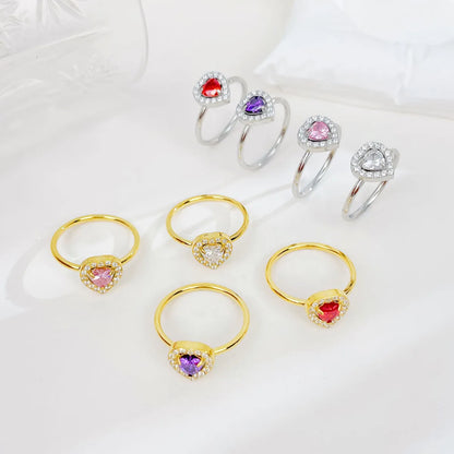 Wholesale Ig Style Shiny Heart Shape Stainless Steel Plating Inlay White Gold Plated Gold Plated Zircon Rings