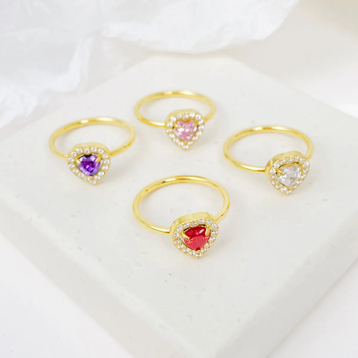 Wholesale Ig Style Shiny Heart Shape Stainless Steel Plating Inlay White Gold Plated Gold Plated Zircon Rings