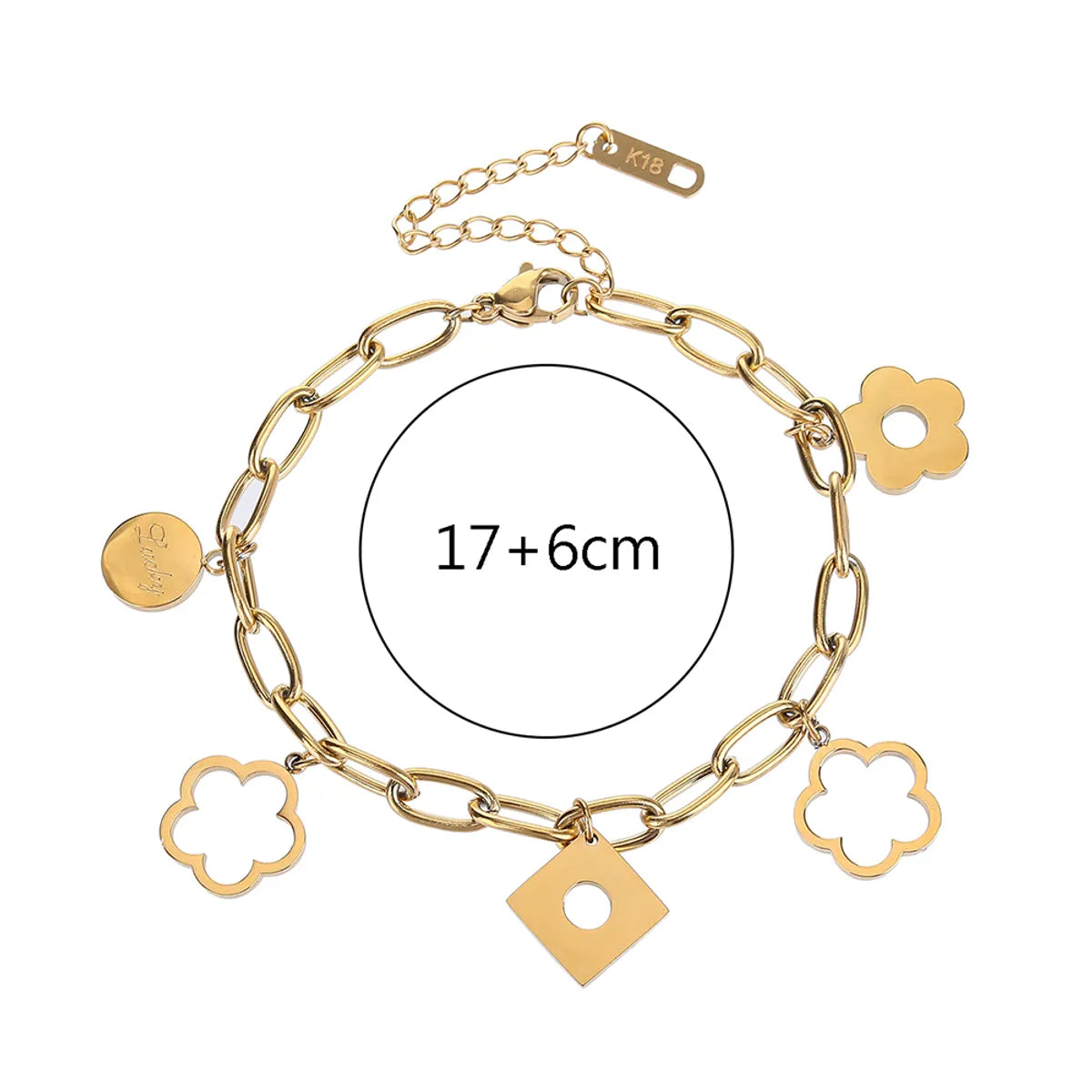 Ig Style Simple Style Flower Stainless Steel Titanium Steel Plating Hollow Out Titanium Steel 18k Gold Plated Gold Plated Bracelets