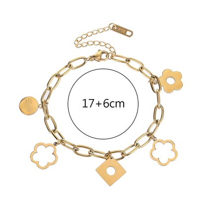 Ig Style Simple Style Flower Stainless Steel Titanium Steel Plating Hollow Out Titanium Steel 18k Gold Plated Gold Plated Bracelets