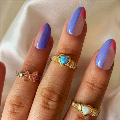 Wholesale IG Style Simple Style Heart Shape Copper Inlay 18K Gold Plated Opal Zircon Rings