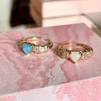 Wholesale IG Style Simple Style Heart Shape Copper Inlay 18K Gold Plated Opal Zircon Rings