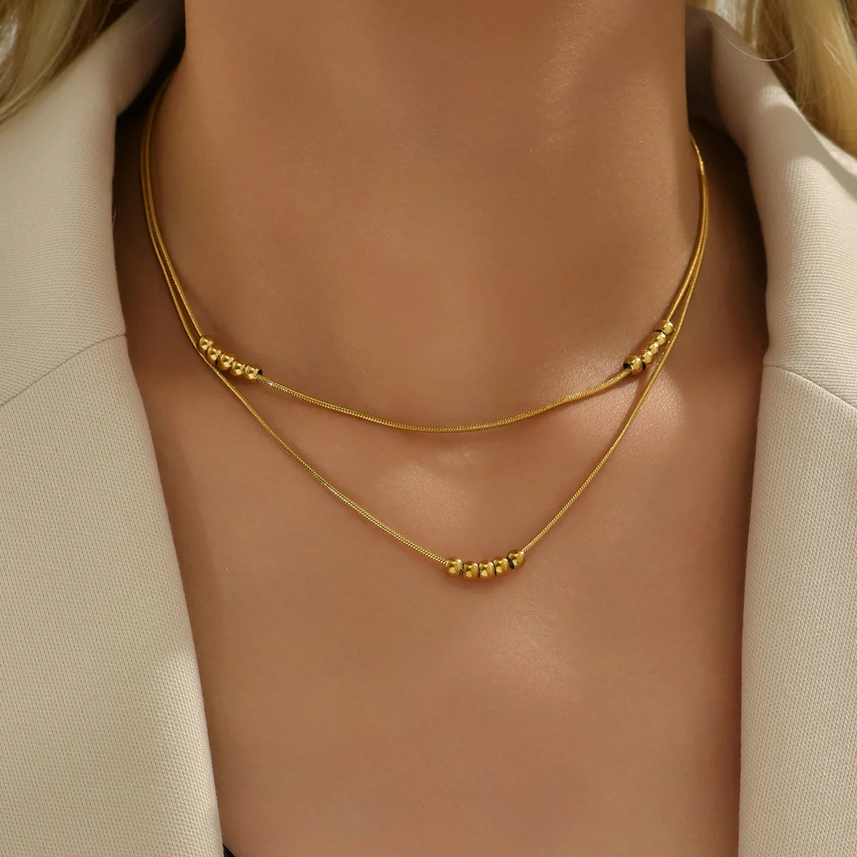 Ig Style Simple Style Solid Color Stainless Steel Shell Titanium Steel Plating 18k Gold Plated Layered Necklaces