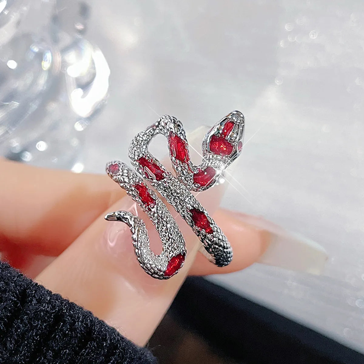 Wholesale IG Style Snake Copper Plating Inlay Zircon Open Rings