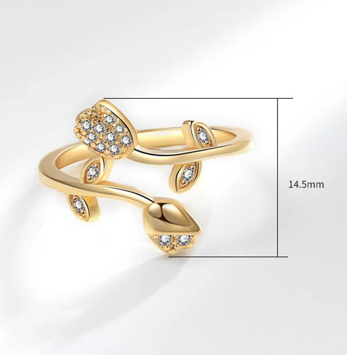 Wholesale IG Style Sweet Flower Copper Inlay 14K Gold Plated Zircon Open Rings