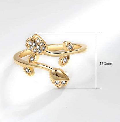 Wholesale IG Style Sweet Flower Copper Inlay 14K Gold Plated Zircon Open Rings