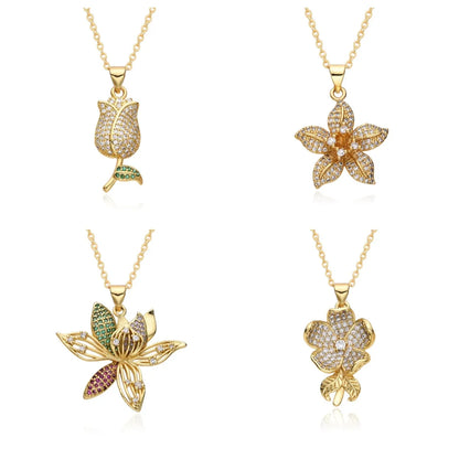 Wholesale IG Style Sweet Flower Copper Inlay Zircon Pendant Necklace