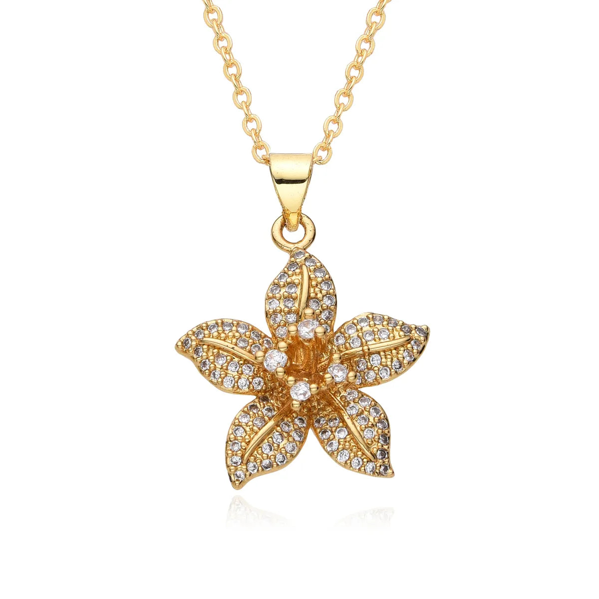 Wholesale IG Style Sweet Flower Copper Inlay Zircon Pendant Necklace