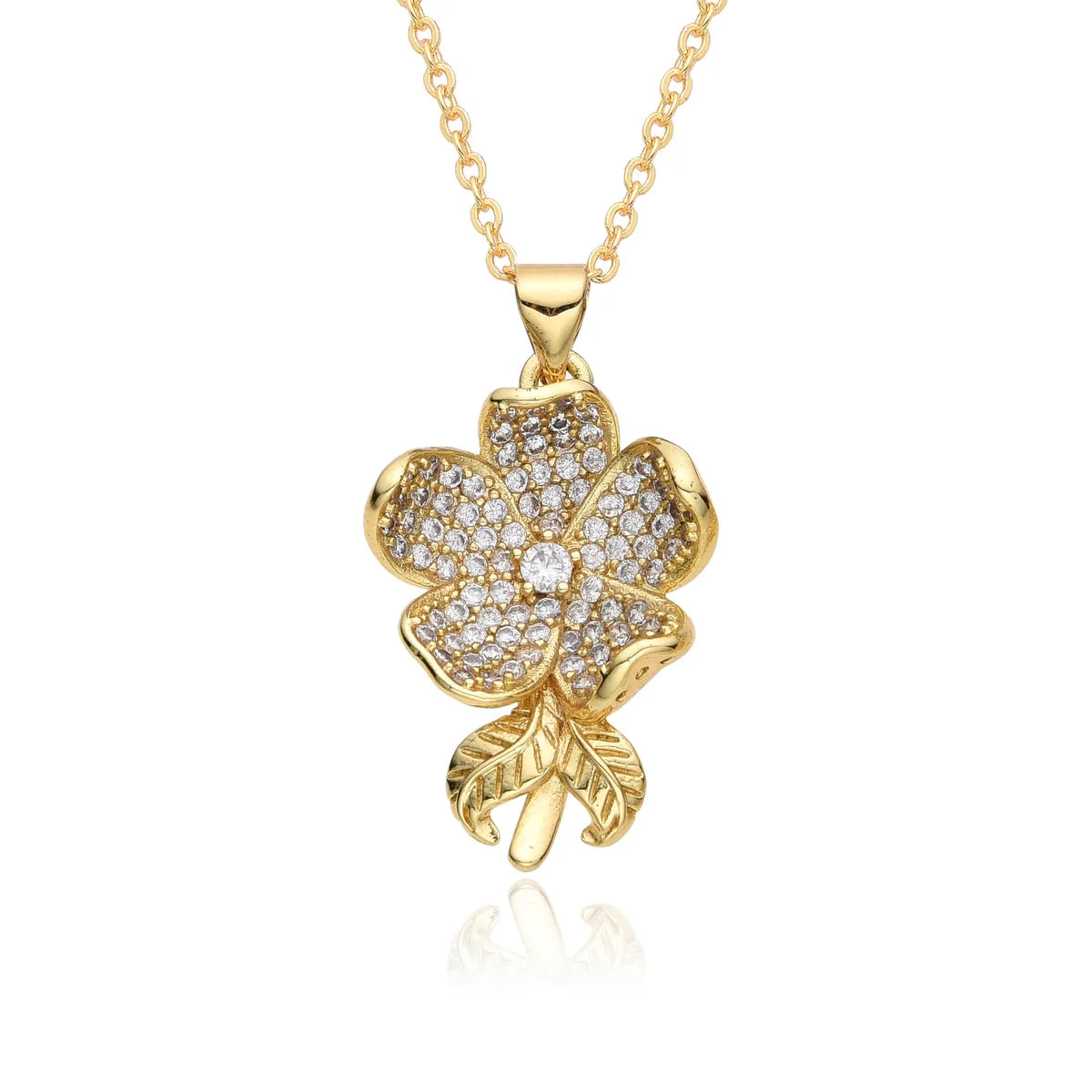 Wholesale IG Style Sweet Flower Copper Inlay Zircon Pendant Necklace