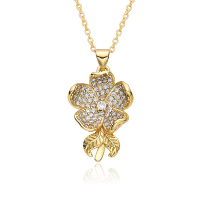 Wholesale IG Style Sweet Flower Copper Inlay Zircon Pendant Necklace