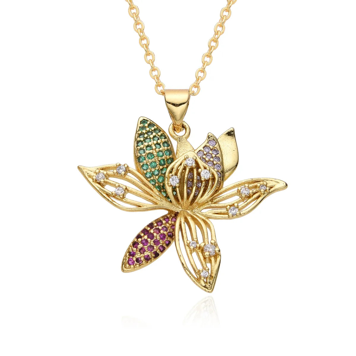 Wholesale IG Style Sweet Flower Copper Inlay Zircon Pendant Necklace