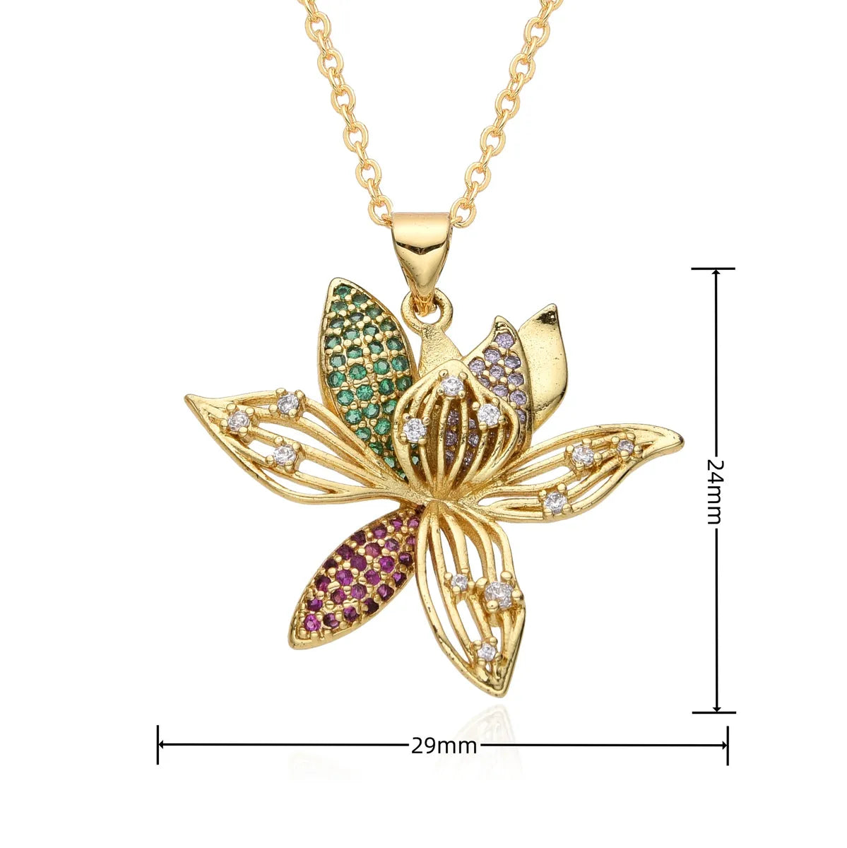 Wholesale IG Style Sweet Flower Copper Inlay Zircon Pendant Necklace