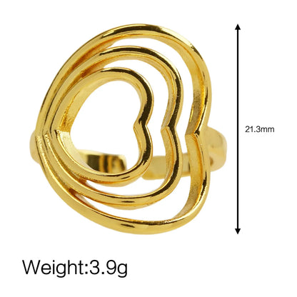 Wholesale IG Style Sweet Heart Shape Copper Hollow Out 18K Gold Plated Open Rings