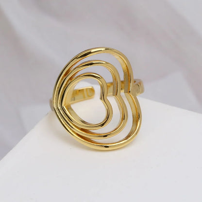 Wholesale IG Style Sweet Heart Shape Copper Hollow Out 18K Gold Plated Open Rings