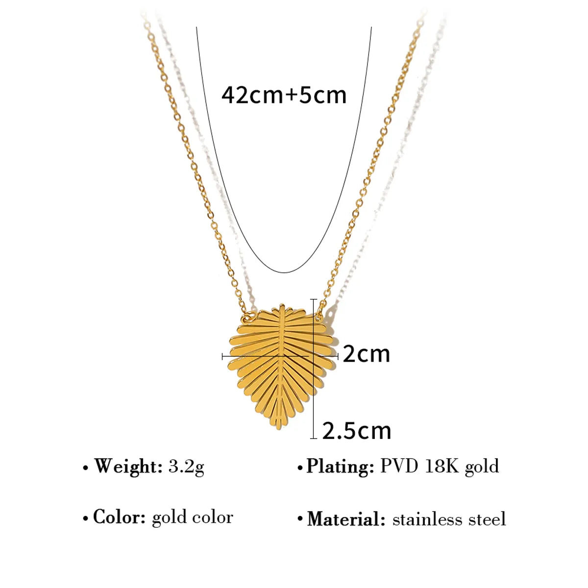 Wholesale Jewelry IG Style Vacation French Style Leaves 304 Stainless Steel 18K Gold Plated Plating Pendant Necklace